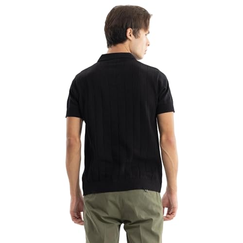 Image of SNITCH Men T-Shirts | Slim Fit Polo Collar Half Sleeve | Textured Self-Design Cotton Fabric | Breathable & Casual Wear