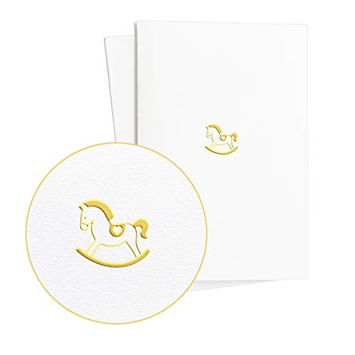 E39 Elegante tarjeta de cumpleaños para niños, tarjeta de felicitación para cumpleaños infantil con caballo balancín en relieve dorado sobre papel texturizado, para niños o niñas Cover