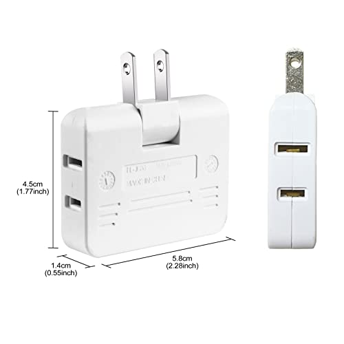 3 Way Flat Wall Plug Outlet Adapter - 2-Prong Swivel Mini Indoor Wall Tap Plug,Portable Outlet Splitter,Rotating Mini Extension Plug Adapters,White (2 Pack) #TOP4