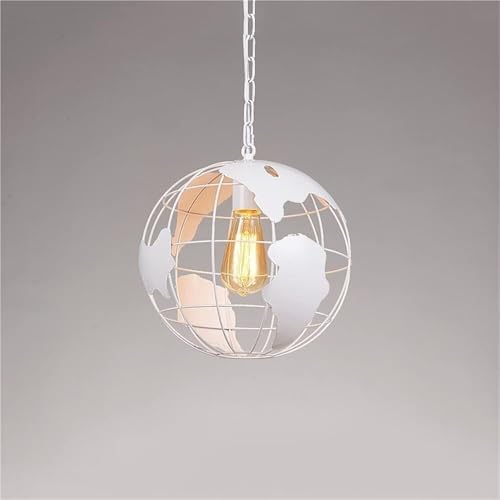 Vinta Industrial Globe Light Fixture, World Map Metal nt Lamp, 1m Hanging Chain, Modern Chlier for Living Room & Dining Room (Black)