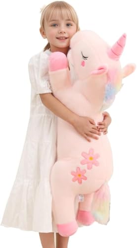 Dalmao 80cm Riesiges Einhorn Plüschtier Rosa Einhorn Umarmung Kissen Lendenwirbelkissen Körper Kissen für Kinder Jungen und Mädchen Geburtstage Ostern