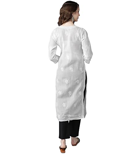 Image of Ada Women's Cotton Straight Fit Straight Hand Embroidered Lucknowi Chikankari Kurta Kurti A411165