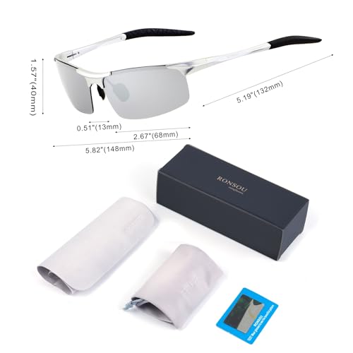 Image of RONSOU Mens Sunglasses Polarized Sport UV Protection Ultralight Al Mg Sunglasses for Men Fishing Driving Golf