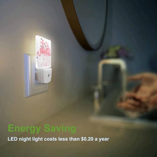 Image of LED Night Light,Pink Flamingos Splash Aquarelle LED Night Light Plug into Wall with Dusk to Dawn Light Sensor White Energy Efficient Nightlight for Bedroom Bathroom Hallway Living Room Kitchen