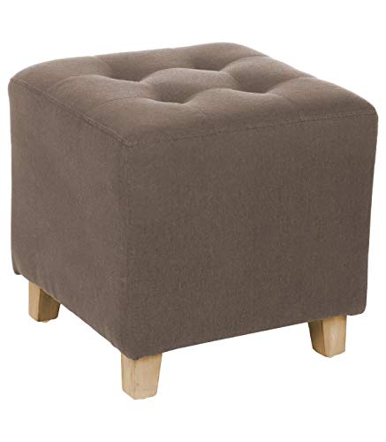 Atmosphera Taburete puff cuadrado - LINO y ALGODÓN - Color MARRÓN GRISÁCEO