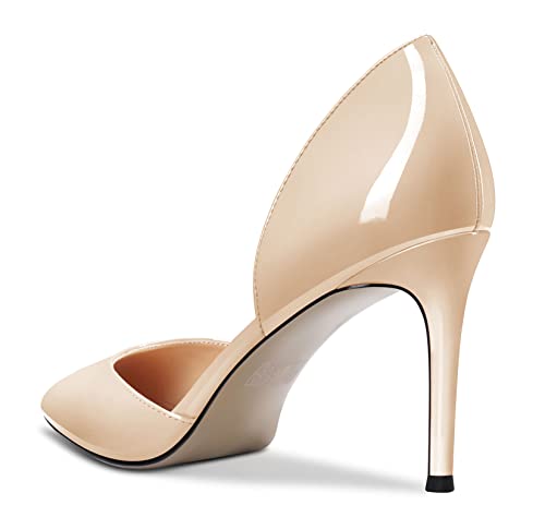 Aachcol Women Stiletto Mid High Heel Pumps Slip-on Two-Piece Pointed Toe Dress Shoes Office Party Wedding Patent 3 Inch3