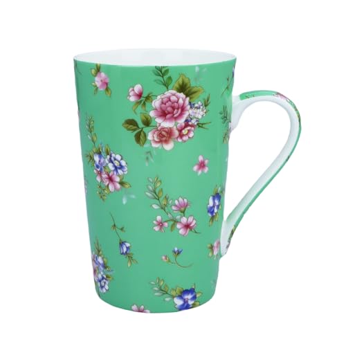 YUESITE 13oz Bone China Tall Coffee Mug with Floral Design