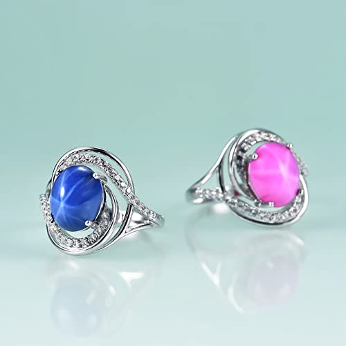 Gem's Beauty 8/10 mm | 0.31"/0.39" Lab Star Sapphire Rings Genuine 925 Sterling Silver Handmade Oval Ring Flower Halo Rings Modern Luxury Style Jewelry Rings Anniversary Gift（size 5-10）2