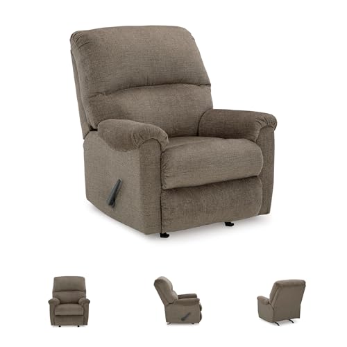 Image of Signature Design by Ashley Stonemeade Rocker Recliner Chair, Manual Pull Motion, Polyester Chenille Upholstery, Cozy Seating for Living Rooms, 33 W, Nutmeg Brown
