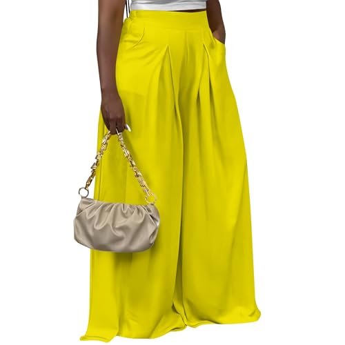 Casual Loose High Waist Wide Leg Pants for Women Solid Semi Formal Flowy Palazzo Pants Lounge Trousers with Pockets2