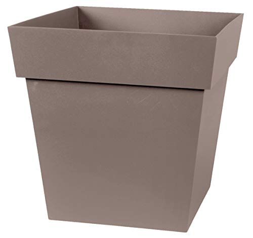 Pot de fleur carré plastique recyclé EDA Toscane 32 cm avec rétention d'eau extérieur
