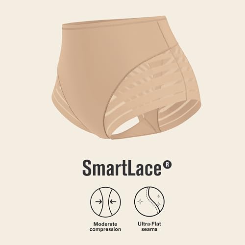Image of Leonisa High Waisted Invisible Tummy Control Shapewear for Women - Stripe Lace Ladies Underwear Panties