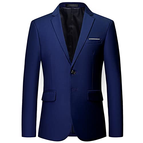 Mens Solid Slim Fit Blazer Jacket Two Button Notched Lapel Business Suit Classic Business Daily Party Sport Coat (Dark Blue,5X-Large)