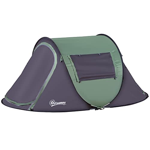 Outsunny Tienda de Campaña Pop-up para 1-2 Personas Tienda de Camping Impermeable 3000 mm Anti-UV con Bolsillos y Bolsa de Transporte para Pescar Senderismo 250x150x100cm Verde