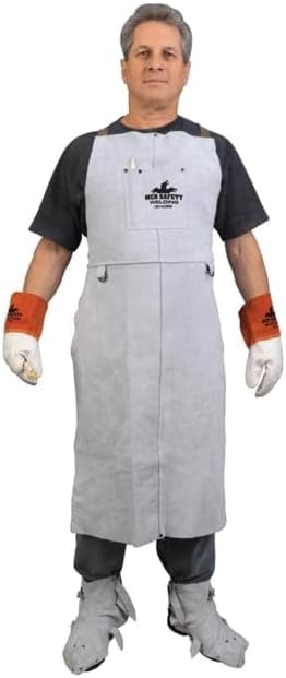 MCR Safety 38142MW 24 by 42-Inch Memphis Split Cow Leather Welding Bib Apron with Front Pocket, Gray