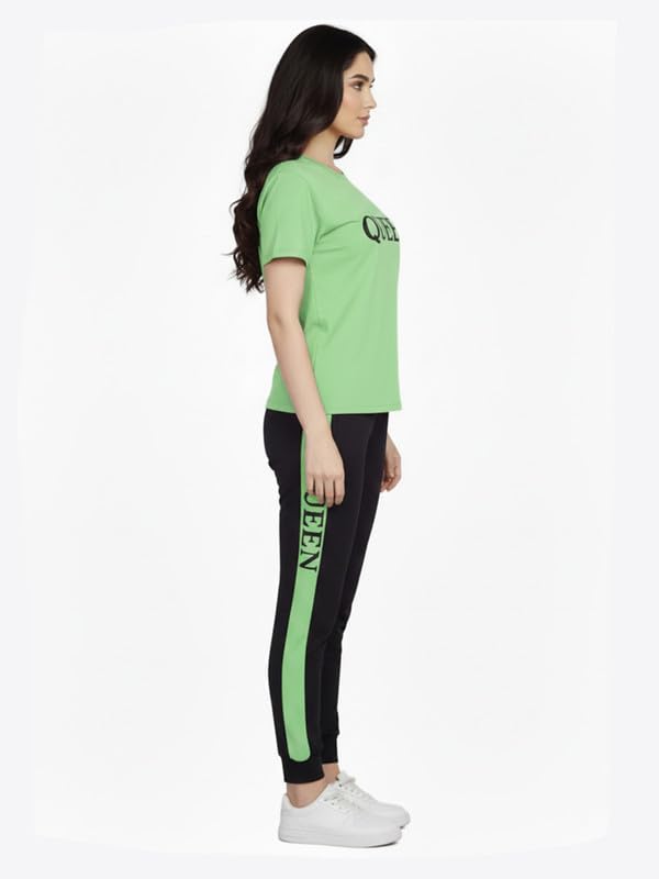 Image of DTR FASHION Women's Polyester Blend Queen Letter Print Tracksuit | Co-ord Set For Women| Active Wear Suit Set For Women