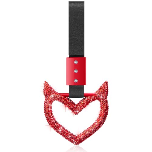Image of Fabbay Bling Car Accessories Bling Heart Handle Ring Car Accessory for Women Heart Hand Strap Drift Charm Rear Bumper Warning Ring Decor for Auto Bus Interior Exterior Decoration (Red, Devil Style)