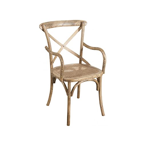 Biscottini Holzsthul mit Armlehnen 50x43x89 cm aus massiver Esche und mit Rattansitz - Esszimmerstühle aus verwittertes Holz - Vintage Stuhle Made in Italy