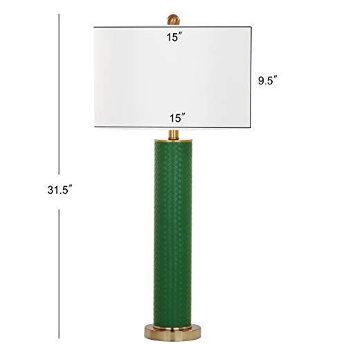 Safavieh Lighting Collection Ollie Modern Contemporary Dark Green Faux Woven Leather 32-Inch Bedroom Living Room Home Office Desk Nightstand Table Lamp Set Of 2 (Led Bulbs Included) #TOP3