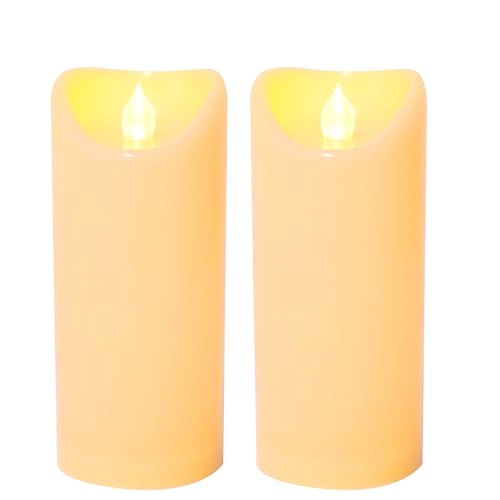 Image of CANDLE CHOICE Outdoor Battery Operated Flameless Candles with Remote Timer Waterproof Flickering Plastic Electric LED Pillar Lights for Lantern Patio Garden Wedding Party Decorations 3x7 Inches 2 PCS