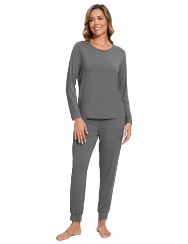 Image of GYS Bamboo Viscose Sleep Sets for Women Long Sleeve Crew Neck Pajama Sets with Pockets