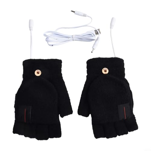 Drivstraw Guantes térmicos alimentados por USB para invierno, diseño de pantalla táctil de medio dedo con calefacción de doble cara, calor de 40-50 ℃, compatibles con batería externa de 5 V / teléfono