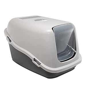 Aseo Gato, Caja de Arena con Capucha y Solapa, Plástico, Gatera , 57x39x41 CM, Colores Aleatorios (Arenero Gris)