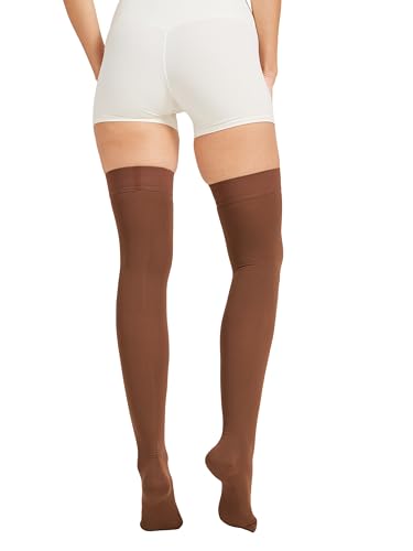 Image of NURCOM 15-20 mmHg Medical Compression Stockings with Dot Silicone Band, Closed Toe Thigh High Compression Socks for Women & Men, Graduated Support Stockings for Varicose Veins, Edema,Brown,XX-Large