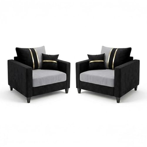 Image of Jester Plush Comfort Sofa Set | 3 Seater + 1 Seater + 1 Seater | Luxury Velvet Suede Fabric | Modern Living Room Sofa | Black - Light Gray