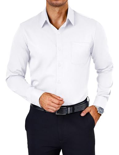 COOFANDY Mens Dress Shirts Wrinkle Free Long Sleeve Business Shirts Formal Button Down Shirts White L