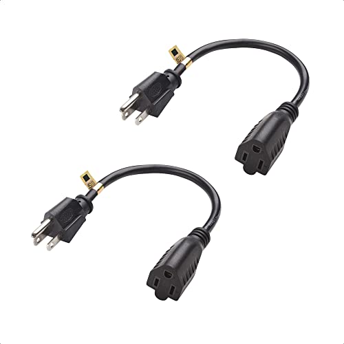 Cable Matters 2-Pack 16 Awg Heavy Duty Power Extension Cord 1 Ft In Black, Ul Listed (Outlet Saver/Power Cord Extension / 3 Prong Extension Cords, Nema 5-15P To Nema 5-15R) #TOP7