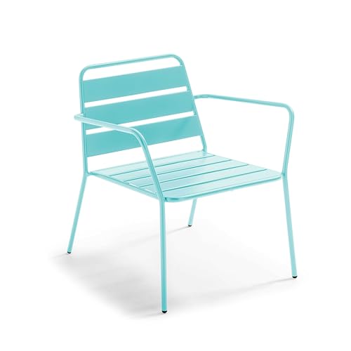 Oviala Fauteuil Bas de Jardin en métal Bleu Turquoise - Palavas