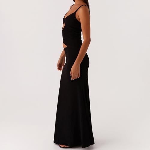 Image of Women Cut Out Maxi Dress Sleeveless Spaghetti Strap V Neck Backless Summer Bodycon Long Dress Party Dress