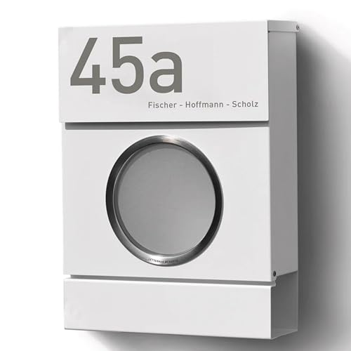 Radius Design Briefkasten Letterman MB mit Bullauge & Zeitungsfach - Wandbriefkasten aus Stahl - großer DIN-C4 Einwurf - 10 Jahre Funktions- & Korrosionsgarantie - 2 Schlüssel (weiß)
