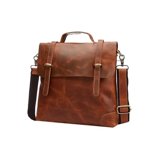 Mens Luggage Handbags Briefcases Laptop Bags Genuine Leather Messenger Shoulder Bags Casual Daypacks(Yellow)