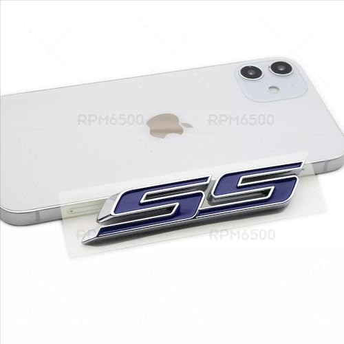Image of 2Pcs Slant SS Emblems Side Car Badge Decal Compatible with Chevy Camaro Impala Malibu Holden 2010-2026 (Chrome Blue)