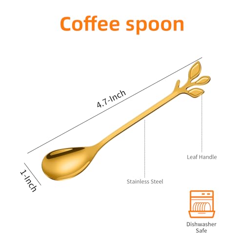 AnSaw Elegant Gold Leaf Coffee Spoons - 10-Piece, 4.7" Mini Stainless Steel Espresso & Dessert Tea Spoons, Perfect for Demitasse & Small Servings