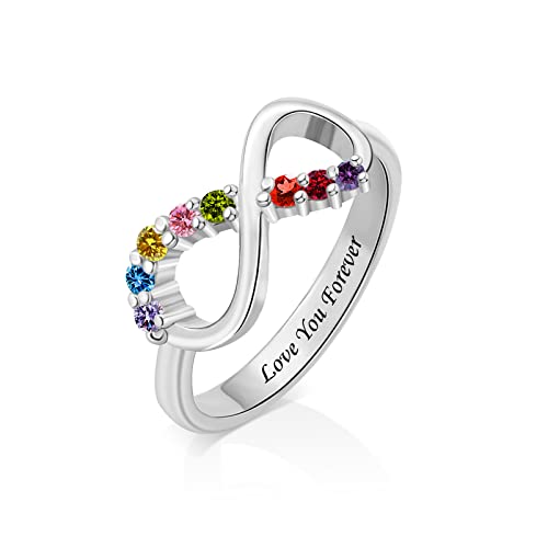 Bauma Auto Personalized Mother Ring With 1-9 Birthstones Custom Engraving Infinity Ring For Women Family Promise Ring For Mom Grandma Christmas Gifts For Her (8 Stones) #TOP30