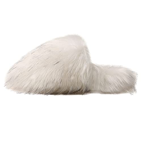 Women's Fuzzy House Slippers Soft Plush Furry faux raccoon Fur Toe covering Winter Warm Comfy Slip On Breathable Sandals Indoor Outdoor Slippers for Women and Girls