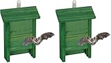 Relaxdays Fledermauskasten, Unterschlupf für Fledermäuse, HxBxT: 29 x 18 x 6 cm, Garten, Fledermaushotel, Holz, grün (Packung mit 2)