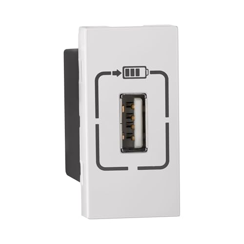 Image of Legrand Lyncus Modular Type-A USB Charger Socket (1500mA, 1-Module, White) | Fast Charging, IS 13252 Certified | Compatible w /All Smartphones, Tabs | Wall USB-Socket for Home, Office, Hotel