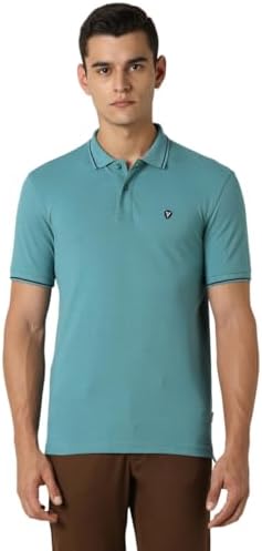 Van Heusen Men's Cotton Solid Regular Fit Collar Polo T-Shirt