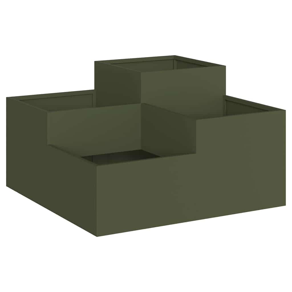 Oliwkowa zieleń ogrodowa osłona 100 x 100 x 48 cm stal | Prostokątny, drenażowy otwarty dno, prosty montaż, na taras i ogród