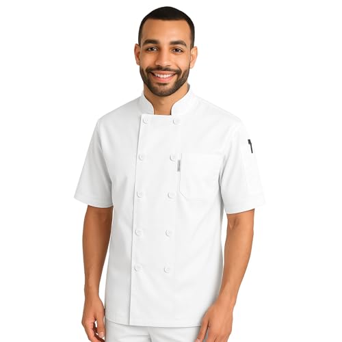 Image of uniformer Half Sleeves Chef Coat for Men | Double-Breasted Chef Coat With Reversible Closure | Comfortable & Stylish | Easy Care & Breathable | Ideal for Chefs, Cooks, and Kitchen Staff