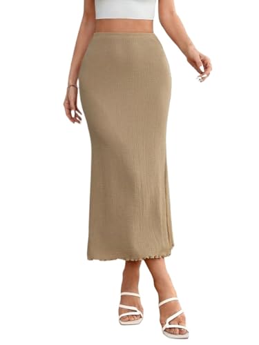 Women's Flowy Trendy Skirt High Waist Solid Ruffle Hem Skirt