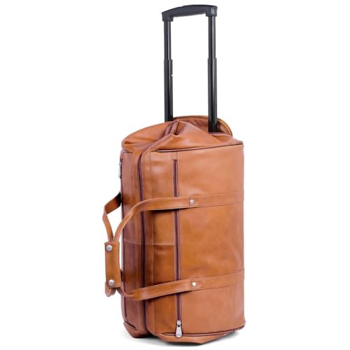 Hammacher Schlemmer The Rolling Widemouth Leather Weekend Bag - Tan