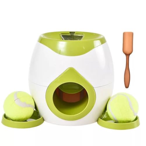 HJJ 犬用自動ボールランチャー テニスボール2個付き フードリワードマシン インタラクティブ玩具 犬用スナック ストレス解消 運動不足改善 (グリーン)