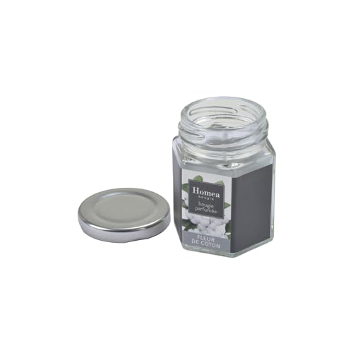 Homéa, Bougie Verrine avec Couvercle Métal 5,4 x 5,4 x 7,2 cm Essentiel Parfum Fleur de Coto