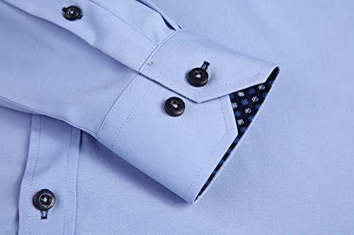 Alex Vando Mens Dress Shirt Wrinkle Free Regular Fit 4-Way Stretch Button Down Shirts,Blue,L #TOP4