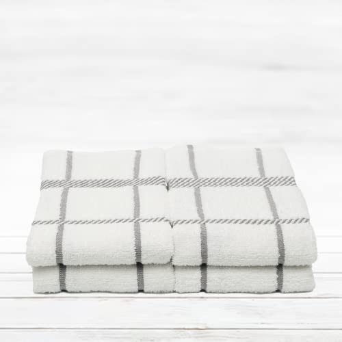 Mellow Buff 100% Cotton Terry Dish Towels, 4 Pack Checks, 16 X26 Inches, Super Soft And Absorbent Kitchen Towels, Perfect For Kitchen Cleaning And Dish Washing | Light Gray #TOP4